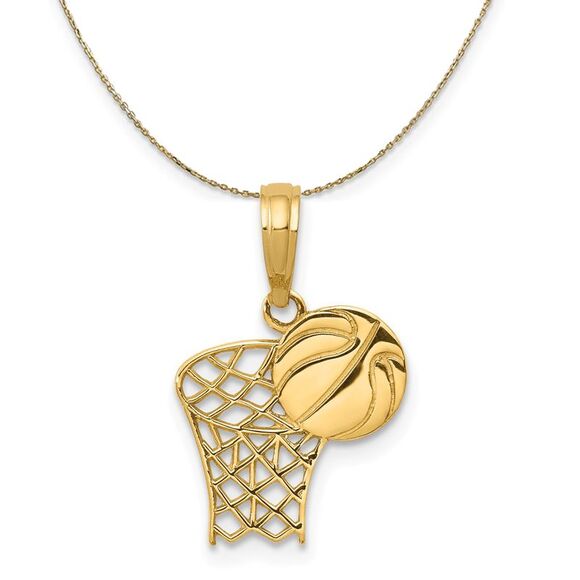 14k Yellow Gold Basketball Hoop Necklace - 24 Inch